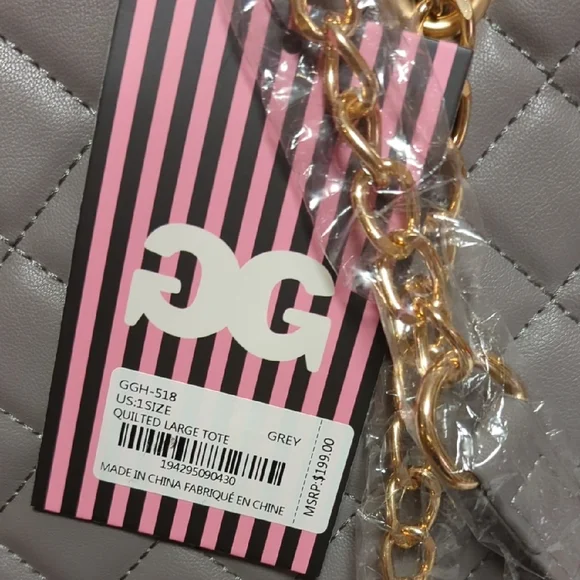 Gilda Paris Large Quilted Tote Bag Grey Vegan Leather and Gold Accents - Picture 5 of 8